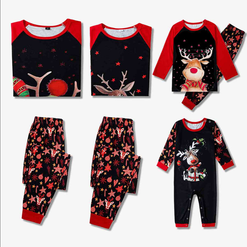 Men Reindeer Graphic Top and Printed Pants Set