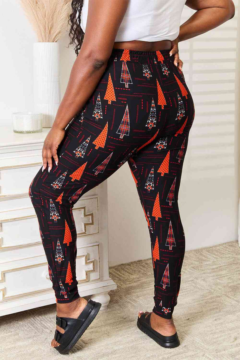 Leggings Depot Joggers con estampado de árboles navideños de tamaño completo