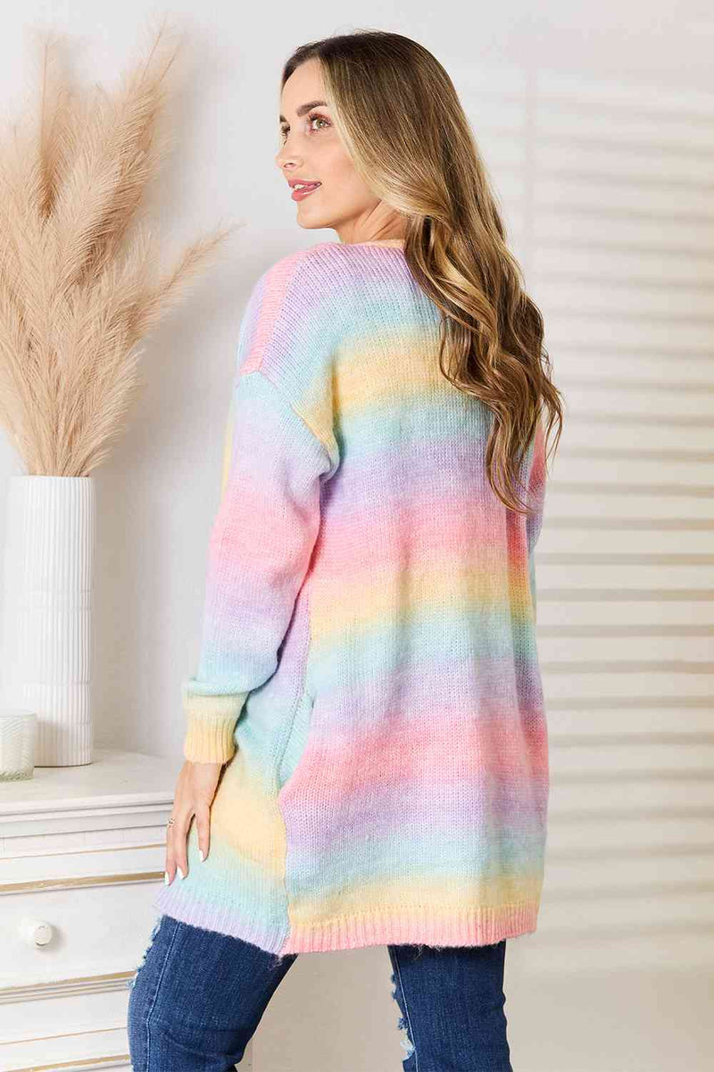 Woven Right Multicolored Gradient Open Front Longline Cardigan