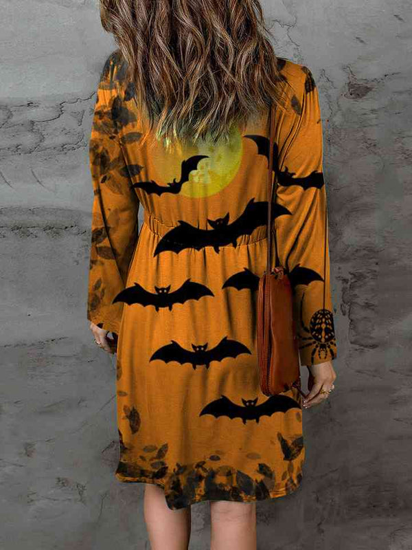 Vestido mágico de manga larga con cuello redondo y tema de Halloween de tamaño completo