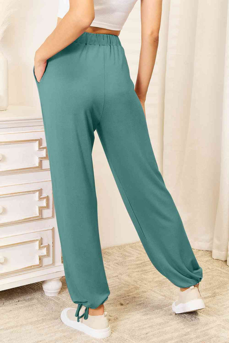 Basic Bae Pantalones de cintura con cordón y rayón suave de tamaño completo con bolsillos