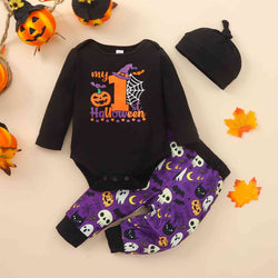 Conjunto de body con cuello redondo y pantalones largos estampados MY FIRST HALLOWEEN