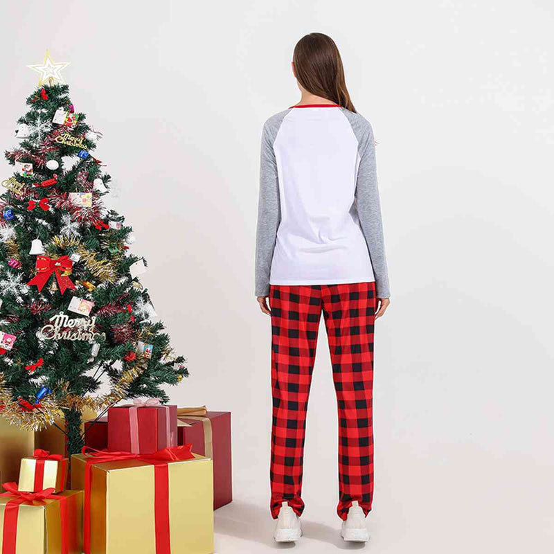 Conjunto de pantalón a cuadros y top gráfico MERRY CHRISTMAS para mujer