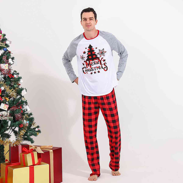 Men MERRY CHRISTMAS Graphic Top and Plaid Pants Set