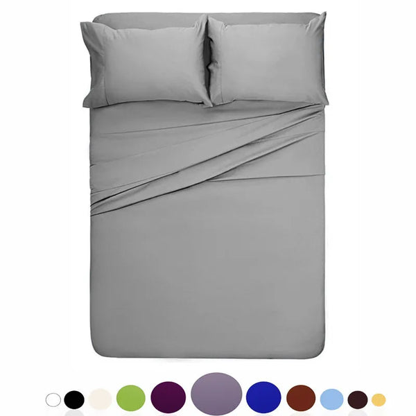 Bed Sheet Set Brushed Microfiber Bedding 3 or 4 Piece Flat Sheet Fitted Sheet& Pillowcase Twin Full Queen King Cal Kin 14