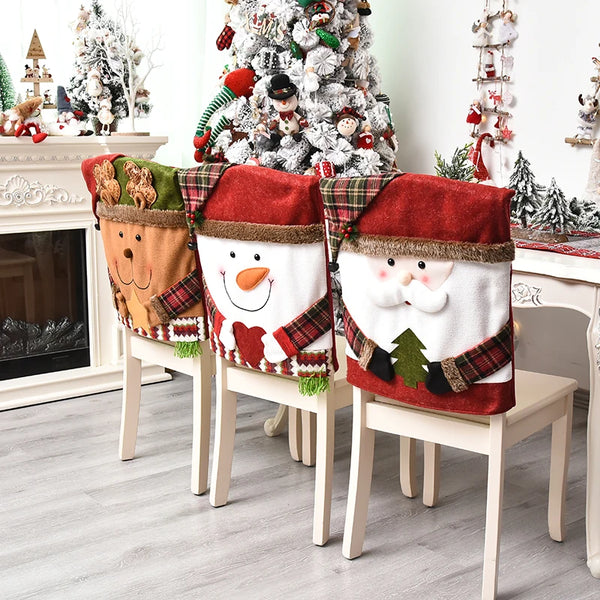 Funda elástica para respaldo de silla de Navidad, decoración para fiestas navideñas de Papá Noel, fundas para sillas de cocina y comedor, decoración navideña, 2023 