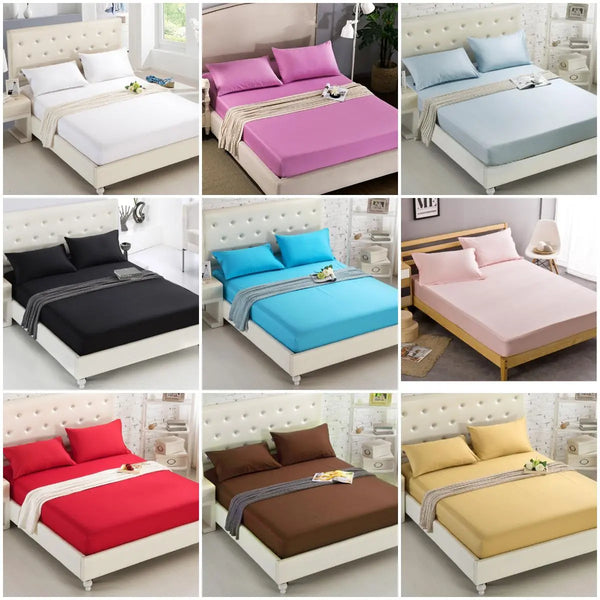 Pure 24 Colors Solid Fitted Bedsheet Cotton Polyester Fitted Sheet Full/Queen/King Modern Fashion Pure Colored Fitted Bed Sheets