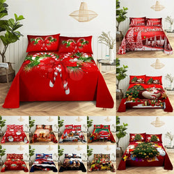 Christmas Bed Sheet Set Queen 240x220cm Bedsheets with Pillows Case Red Bedding Cover King Size Soft for Single Double Beds Thin