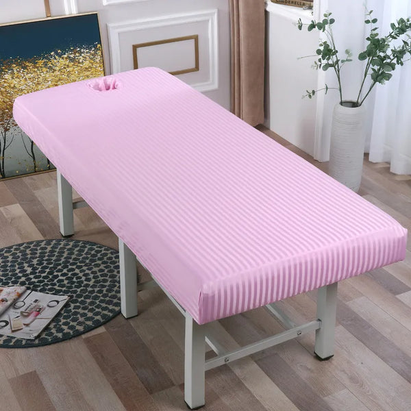 Mesa de masaje de poliéster suave, Sábana ajustable, cubierta completa elástica, banda de goma, cubierta de cama de SPA con orificio para la cara, Sábana ajustable 