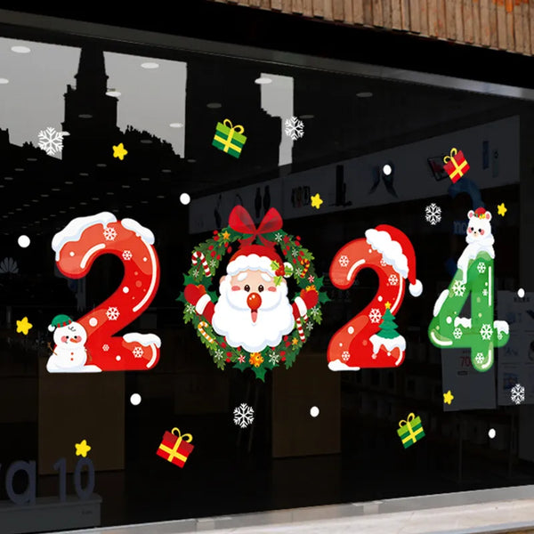 2024 pegatina de ventana de Feliz Navidad Santa Claus copo de nieve alce DIY calcomanía de pared para el hogar decoración de Navidad cerca de regalo de año decoración de Navidad 