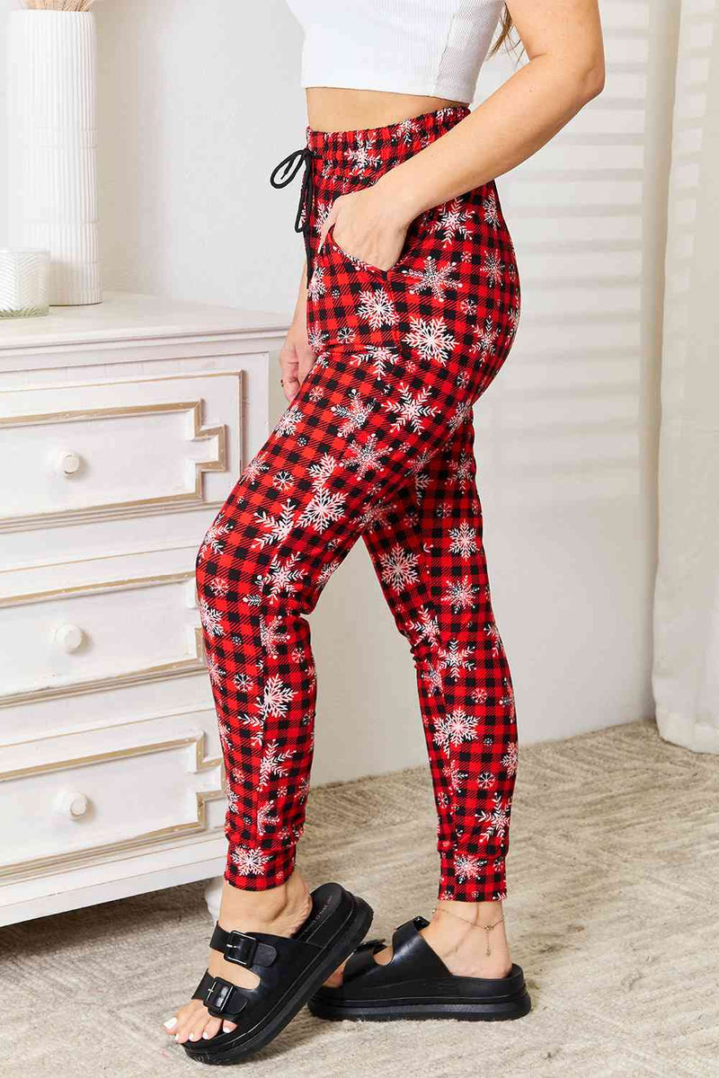 Leggings Depot Joggers con estampado de copos de nieve navideños de tamaño completo