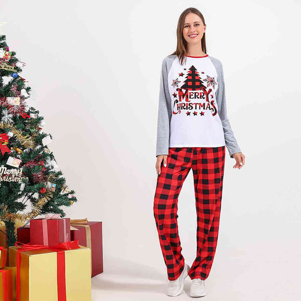 Conjunto de pantalón a cuadros y top gráfico MERRY CHRISTMAS para mujer