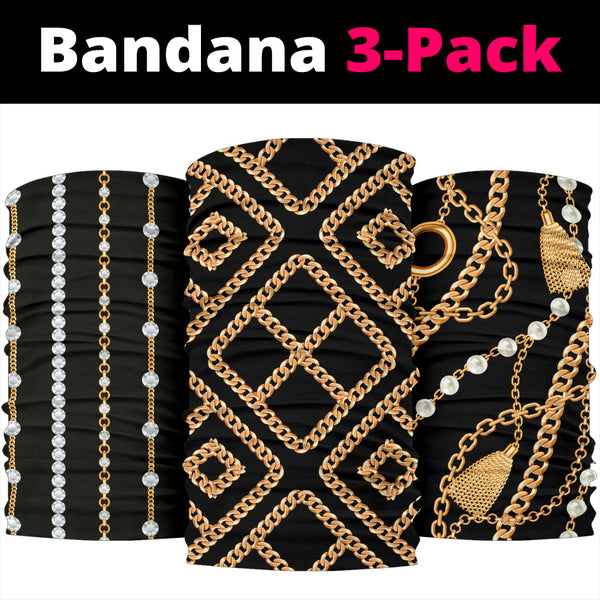 Paquete de 3 bandanas con cadenas doradas de lujo