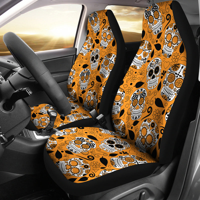 Fundas para asientos de coche con calavera de azúcar naranja