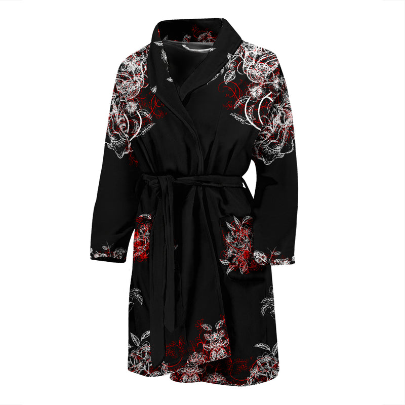 Black and White Flowers Men's Bath Robe