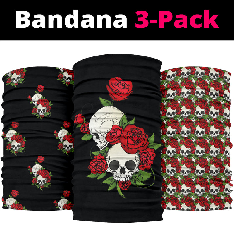 Rosas de pareja de calaveras (negro) - Paquete de 3 bandanas