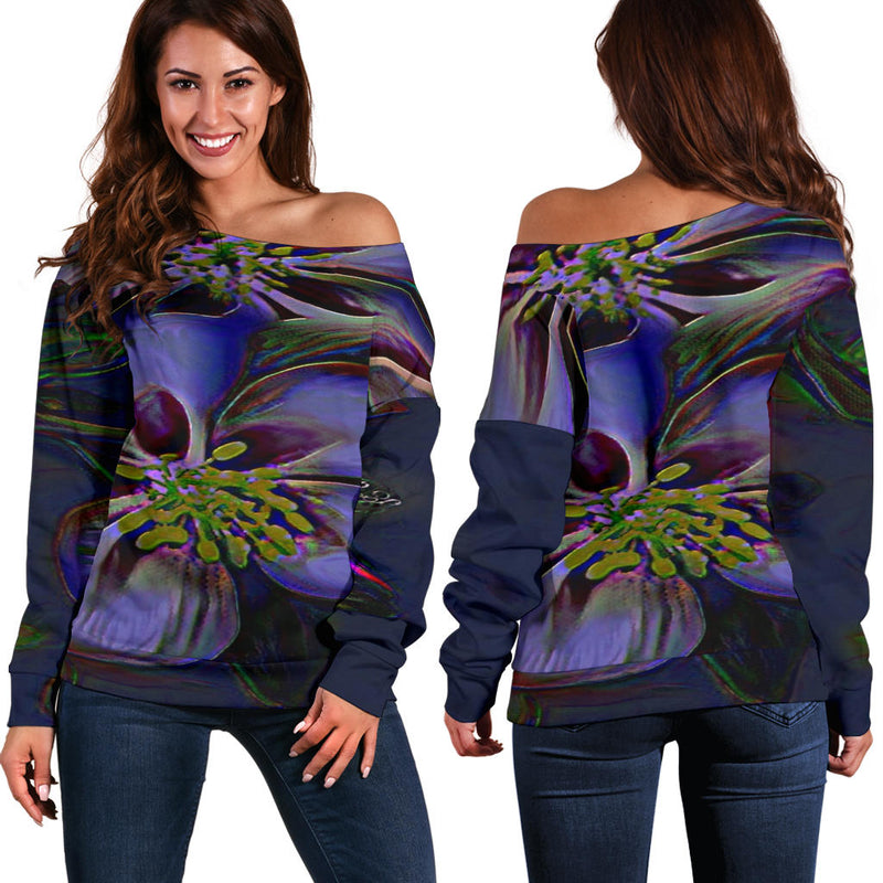 Floral Embosses: Double Columbine 01-02 Off Shoulder Sweater