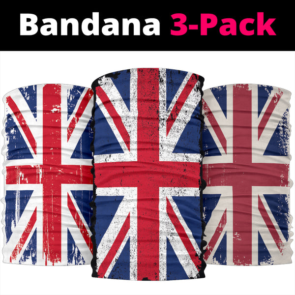 Grunge Union Jacks (negro, blanco, gris) - Paquete de 3 bandanas